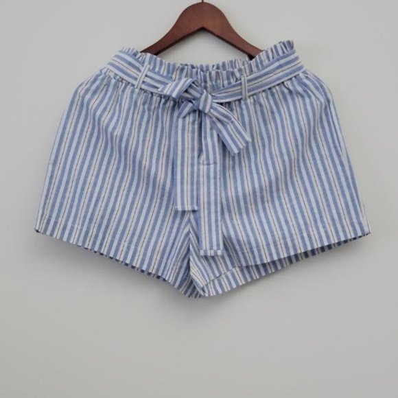 Must Have Blue & White Paper Bag Waist Stripes Shorts - Picture 3 of 3